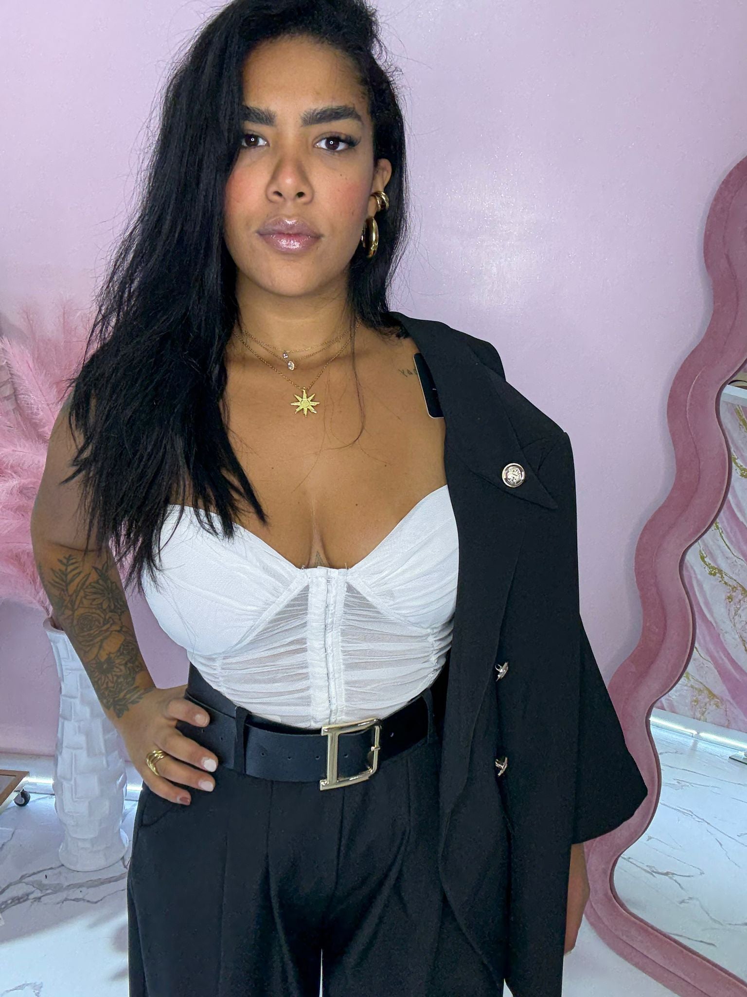 Completo Nero con Blazer e Pantaloni Palazzo