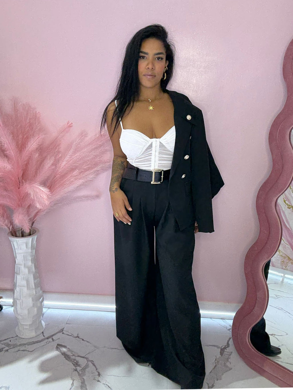 Completo Nero con Blazer e Pantaloni Palazzo